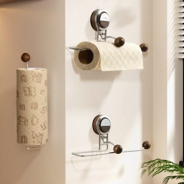 Suction Cup Kitchen Paper Towel Holder No Punch Cabinet Paper Hanging Holder Drawer Paper Roll Holder Lazy Rag Cling Wrap Hanging Holder (PACK OF 2)